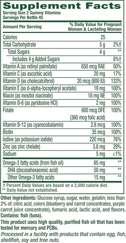 vitafusion PreNatal Gummy Vitamins - Raspberry Lemonade Flavour with Folate and DHA, 90 Count