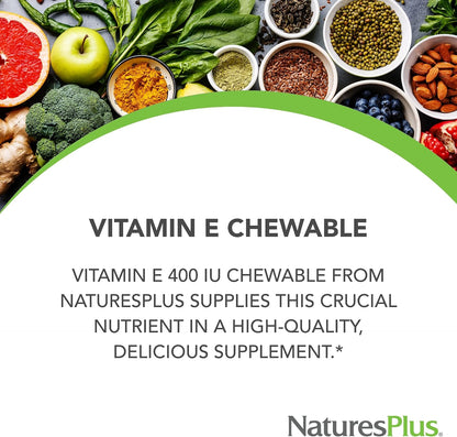 NaturesPlus Vitamin E 400 IU Chewable Tablets - Natural Carob Flavour - 90 Count