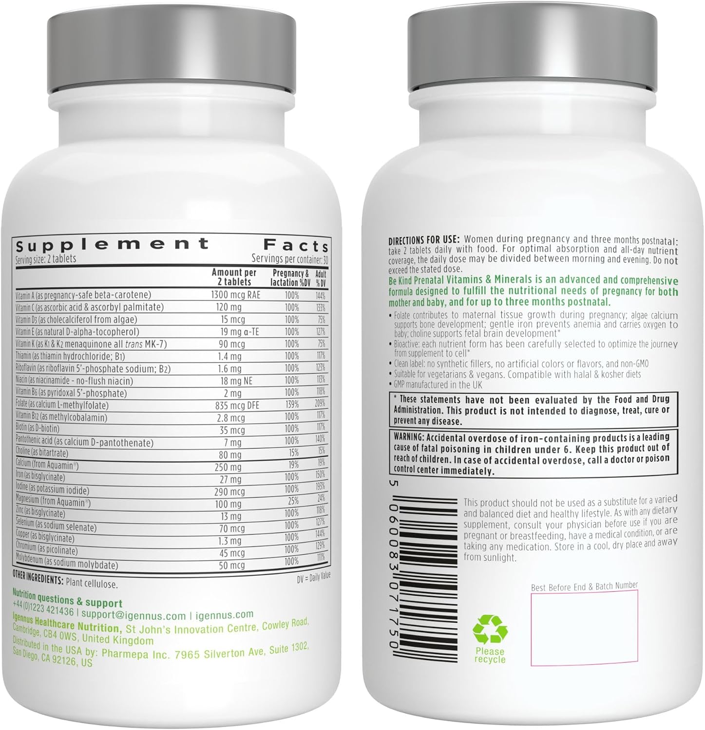 Igennus Methylated Prenatal Multivitamin – Advanced Support with Methylfolate, Choline & Gentle Iron – 60 Tablets (Pack of 6) - görsel 8
