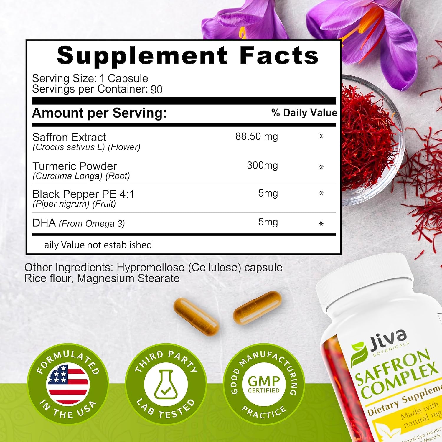 Jiva Saffron Supplements – Pure Saffron Extract 88.5 mg with Turmeric & Black Pepper for Mood, Clarity & Eye Health – 90 Capsules - görsel 4