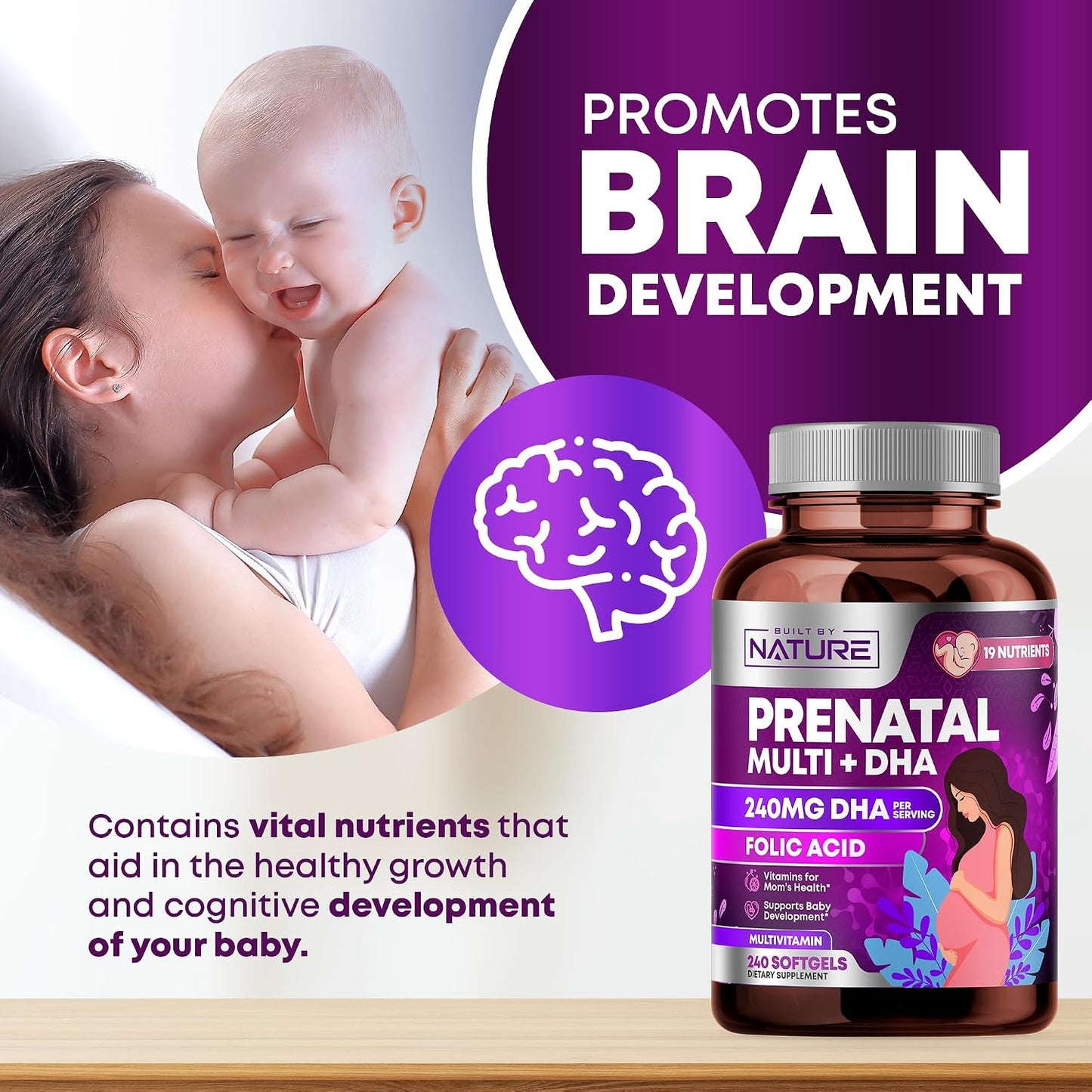 Built by Nature Prenatal Vitamins for Women, 240 Soft gel capsules - görsel 6