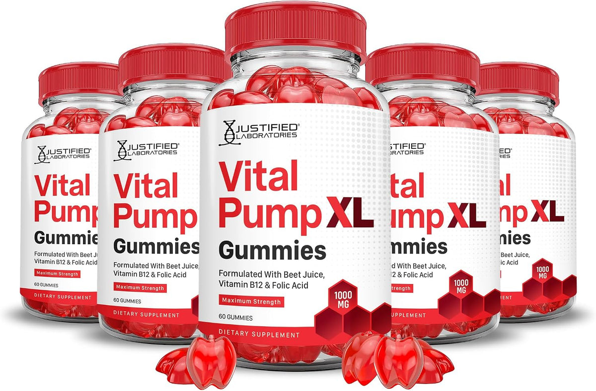 Justified Laboratories (5 Pack) Vital Pump XL Performance Gummies 1000MG Advanced Formula - Vegan, Non-GMO, Gluten-free - 300 Gummies - görsel 1