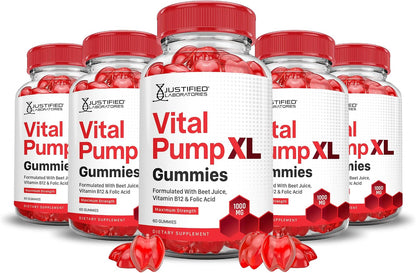 Justified Laboratories (5 Pack) Vital Pump XL Performance Gummies 1000MG Advanced Formula - Vegan, Non-GMO, Gluten-free - 300 Gummies