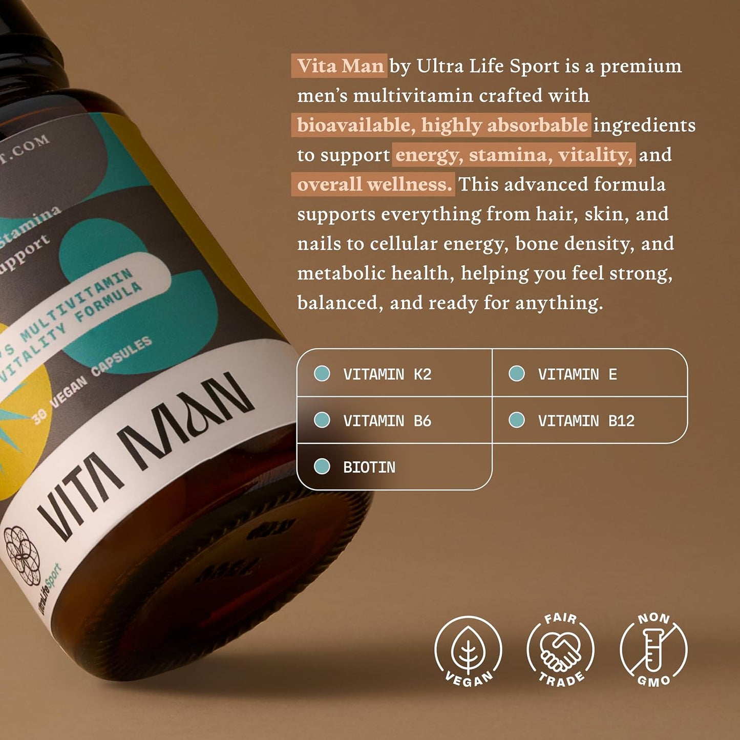 Ultra Life Sport VITA Man Premium Men's Multivitamin - 30 Capsules - görsel 5