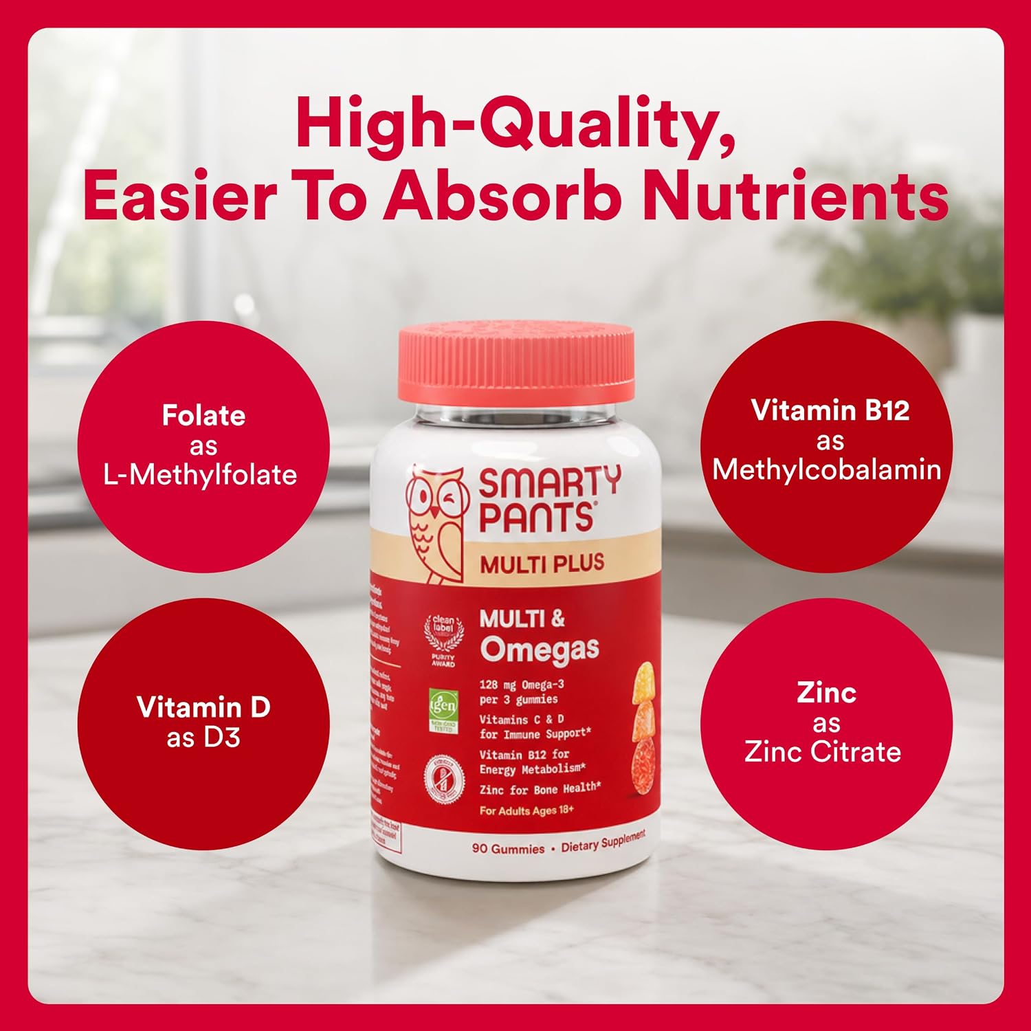 SmartyPants Plus Multi & Omegas Adult Multivitamin Gummies, 90 Gummies - görsel 6
