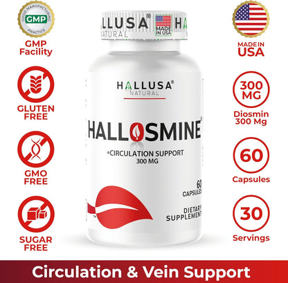 Hallusa Natural Diosmin Circulation – Vein & Circulation Support Supplement (300 mg, 60 Capsules)