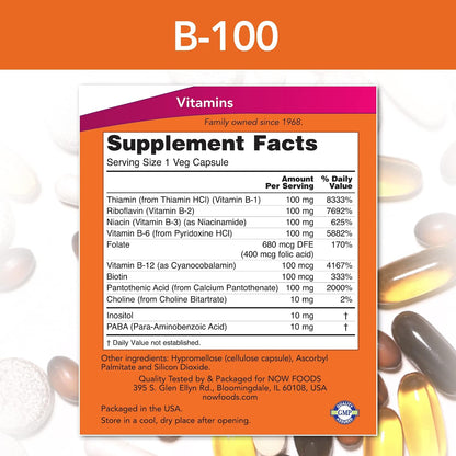 Now Foods B-100 - High Potency B-Complex, 100 Capsules (2-Pack)