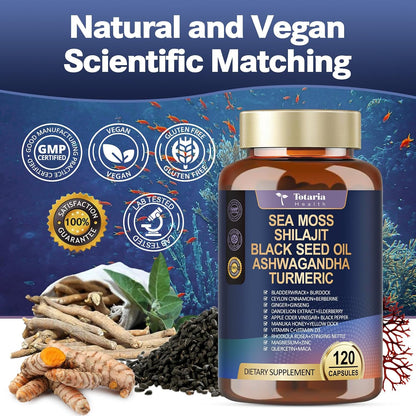 Totaria 25-in-1 Sea Moss Capsules, 120 Capsules per Bottle (Pack of 2)