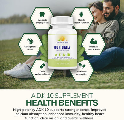 Daily Vites ADK 10 - High Potency Vitamin A, D3 10,000 IU & K2 (MK-7) - Doctor Formulated - Non-GMO, Gluten-Free - 90 Capsules