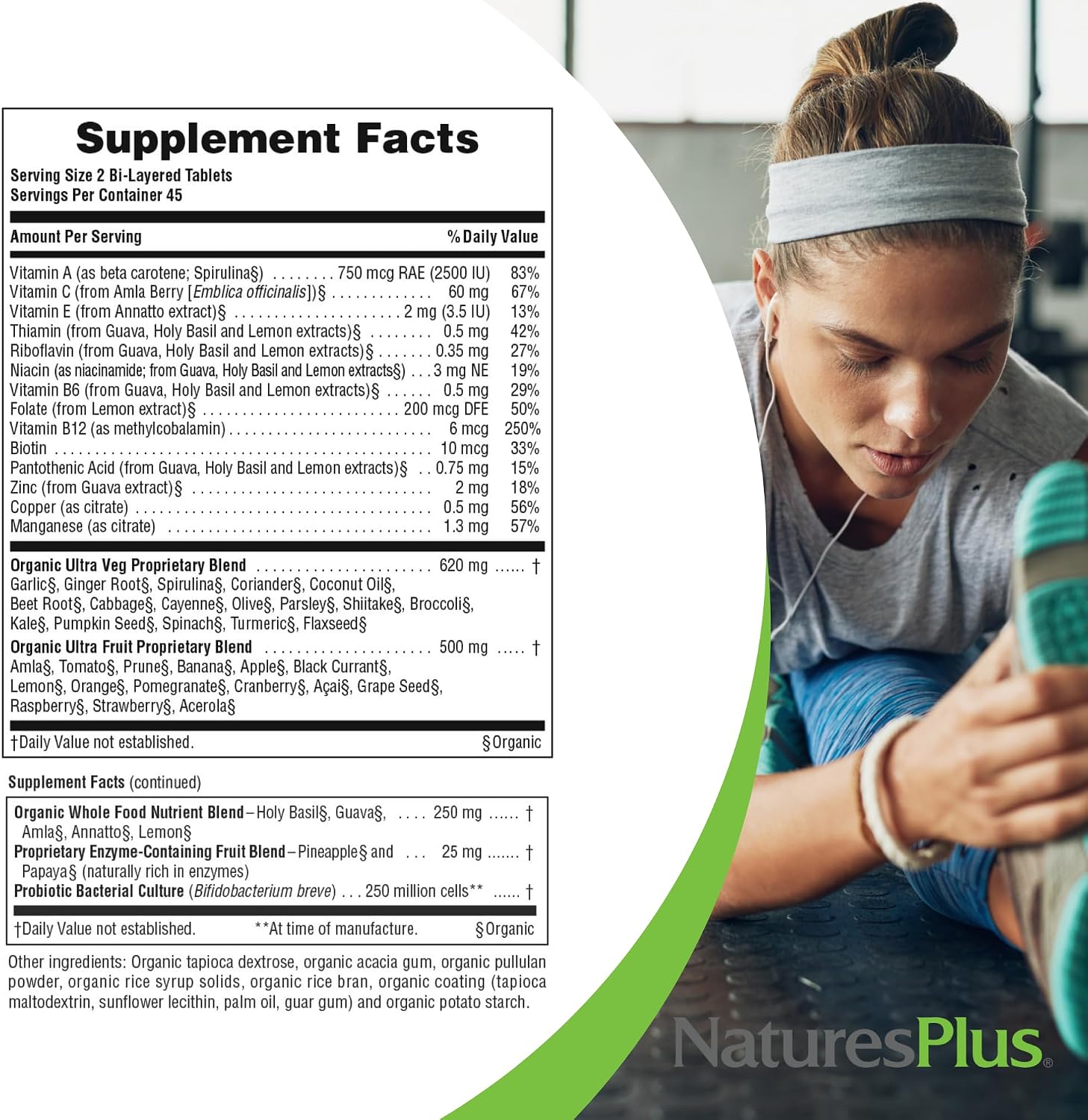 NaturesPlus Ultra Juice Multivitamin - 90 Bi-layered Tablets - Wholefood Supplement with Fruits, Vegetables & Probiotics - Organic - görsel 4