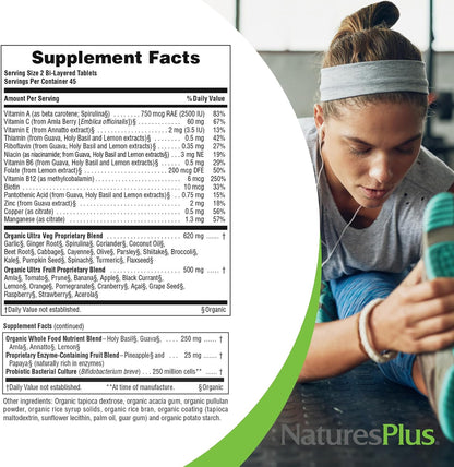 NaturesPlus Ultra Juice Multivitamin - 90 Bi-layered Tablets - Wholefood Supplement with Fruits, Vegetables & Probiotics - Organic