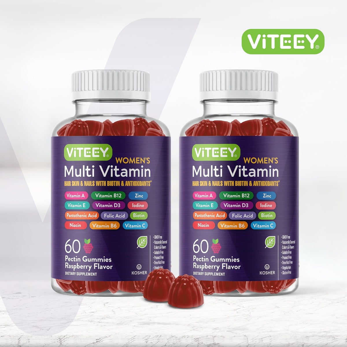 Viteey Women's Multivitamin Gummies - Immune Support - Raspberry Flavoured - görsel 2