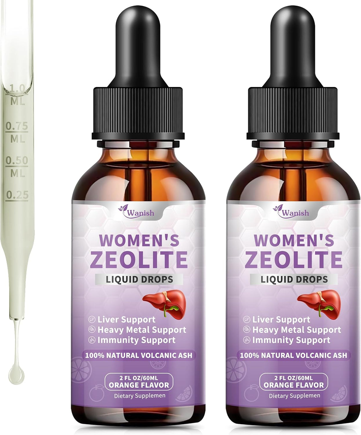 Wanish Premium Zeolite Drops for Women – 99%+ Pure Natural Volcanic Ash with B12 & D3, Vegan, Non-GMO, 118 ml - görsel 1