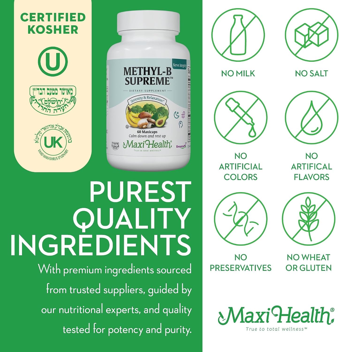 Stress B Complex Vitamins – Methyl-B Supreme with Methylated B12, B6, Folate & Biotin – For Calm, Energy & Relaxation – Kosher Vegan 60 Capsules - görsel 6