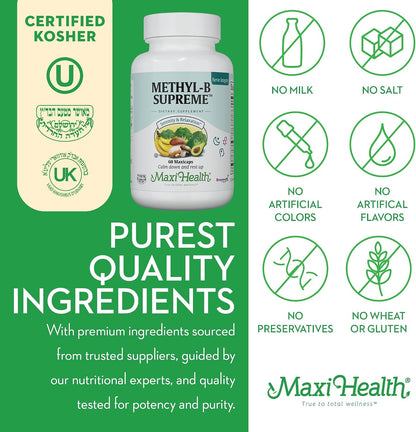 Stress B Complex Vitamins – Methyl-B Supreme with Methylated B12, B6, Folate & Biotin – For Calm, Energy & Relaxation – Kosher Vegan 60 Capsules