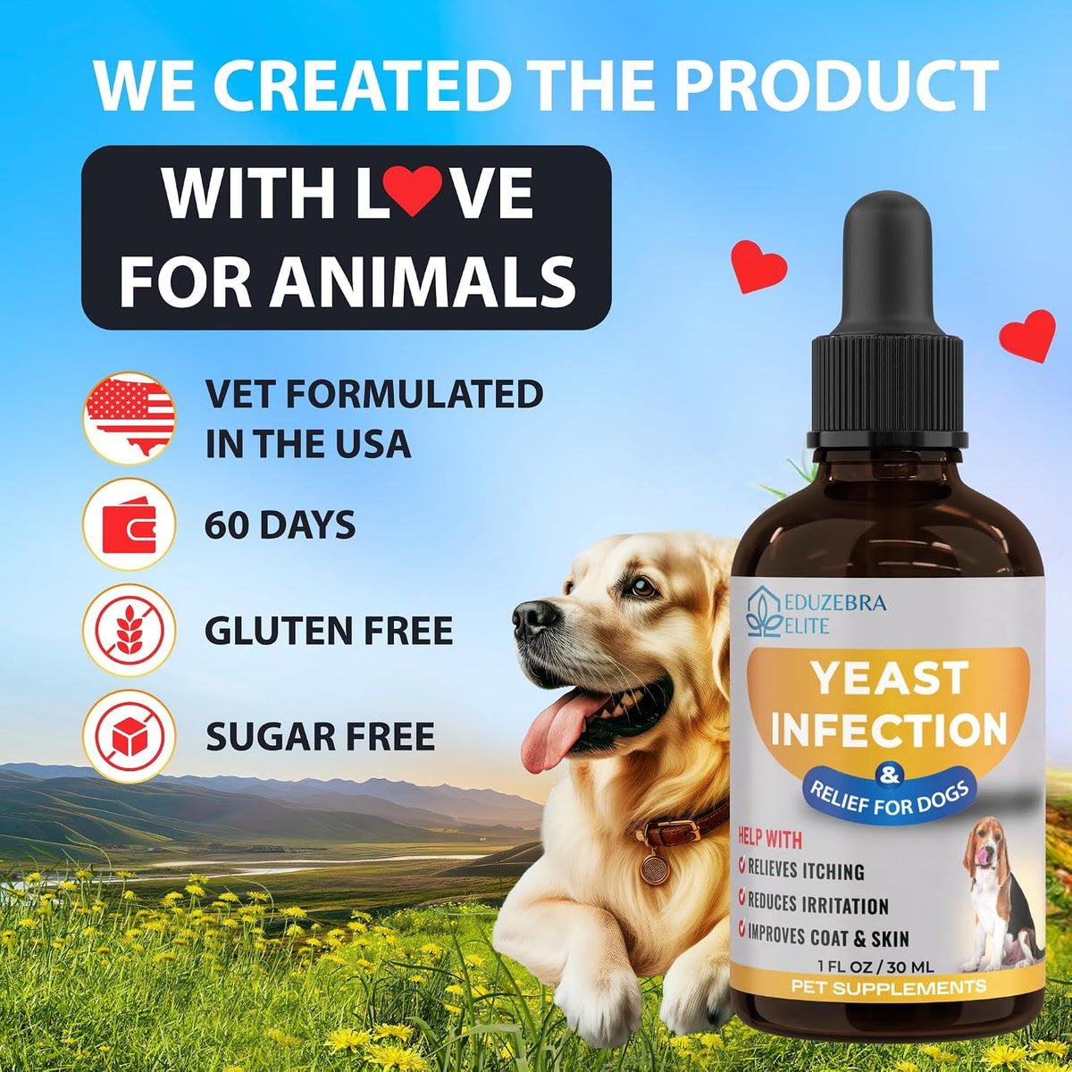 EDUZEBRA Yeast Infection Support for Dogs – Soothing Itch Relief & Skin Health Liquid Supplement - görsel 7