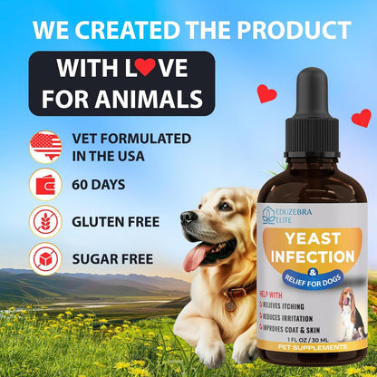 EDUZEBRA Yeast Infection Support for Dogs – Soothing Itch Relief & Skin Health Liquid Supplement