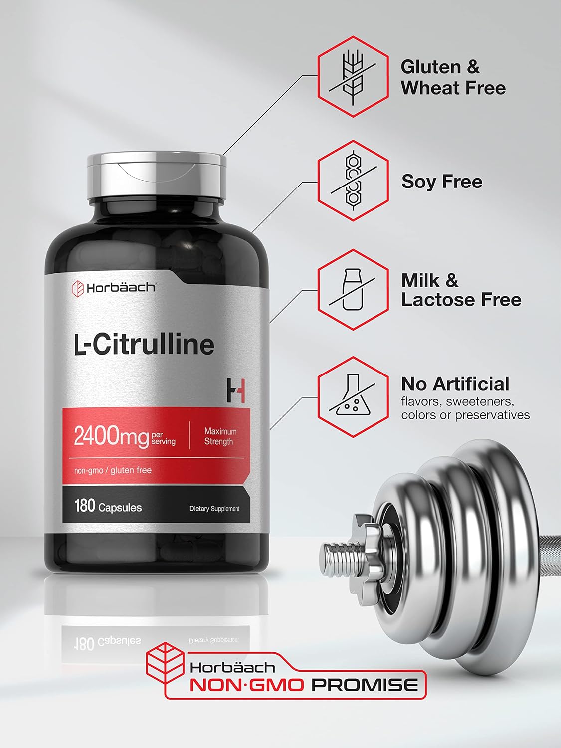 Horbaach L-Citrulline 2400mg – 180 Capsules – Maximum Strength Free Form Amino Acid Supplement - görsel 4