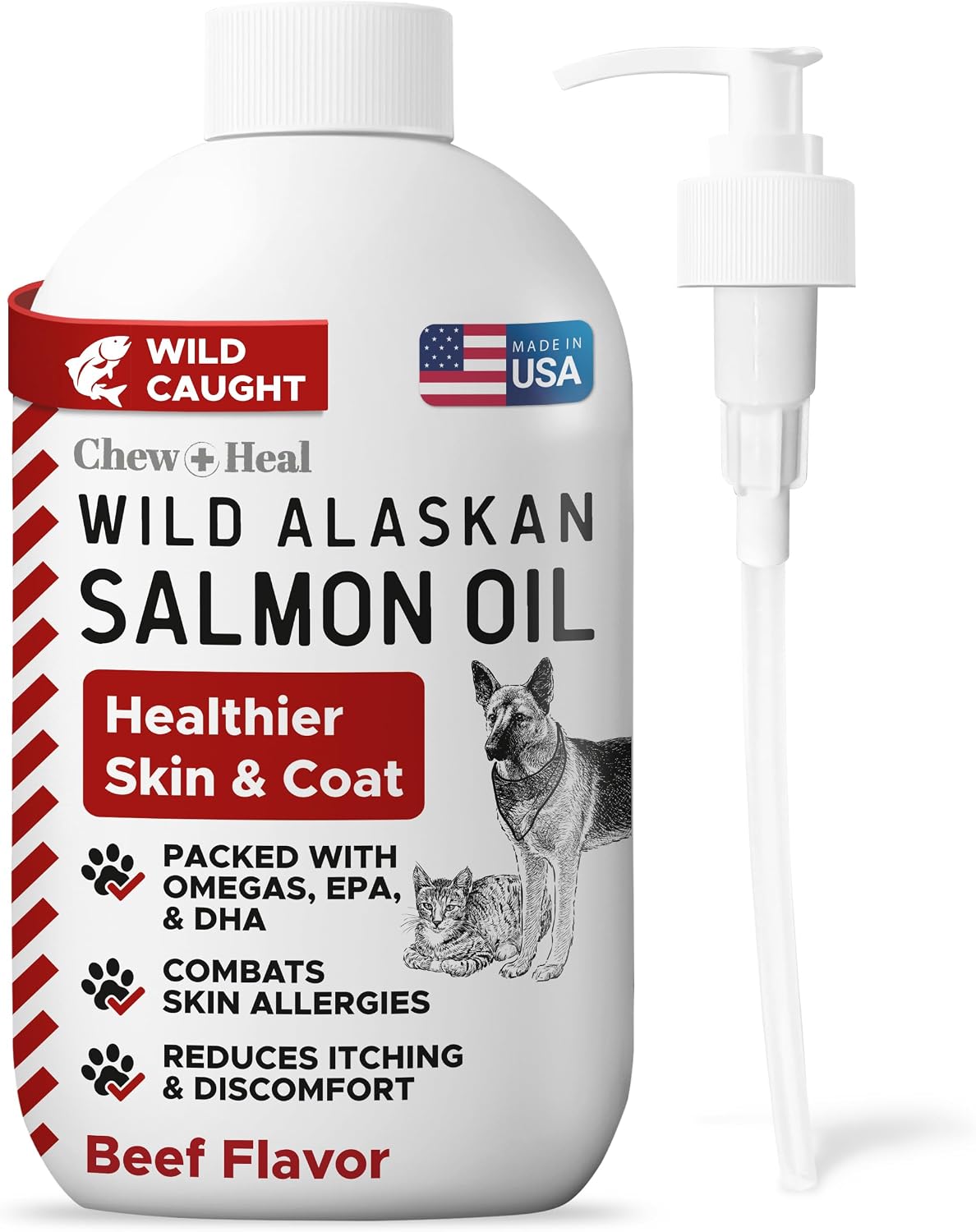 Pure Wild Alaskan Salmon Oil for Dogs - 473 ml. Beef Flavoured Salmon Oil - Pump Cap Bottle - görsel 1