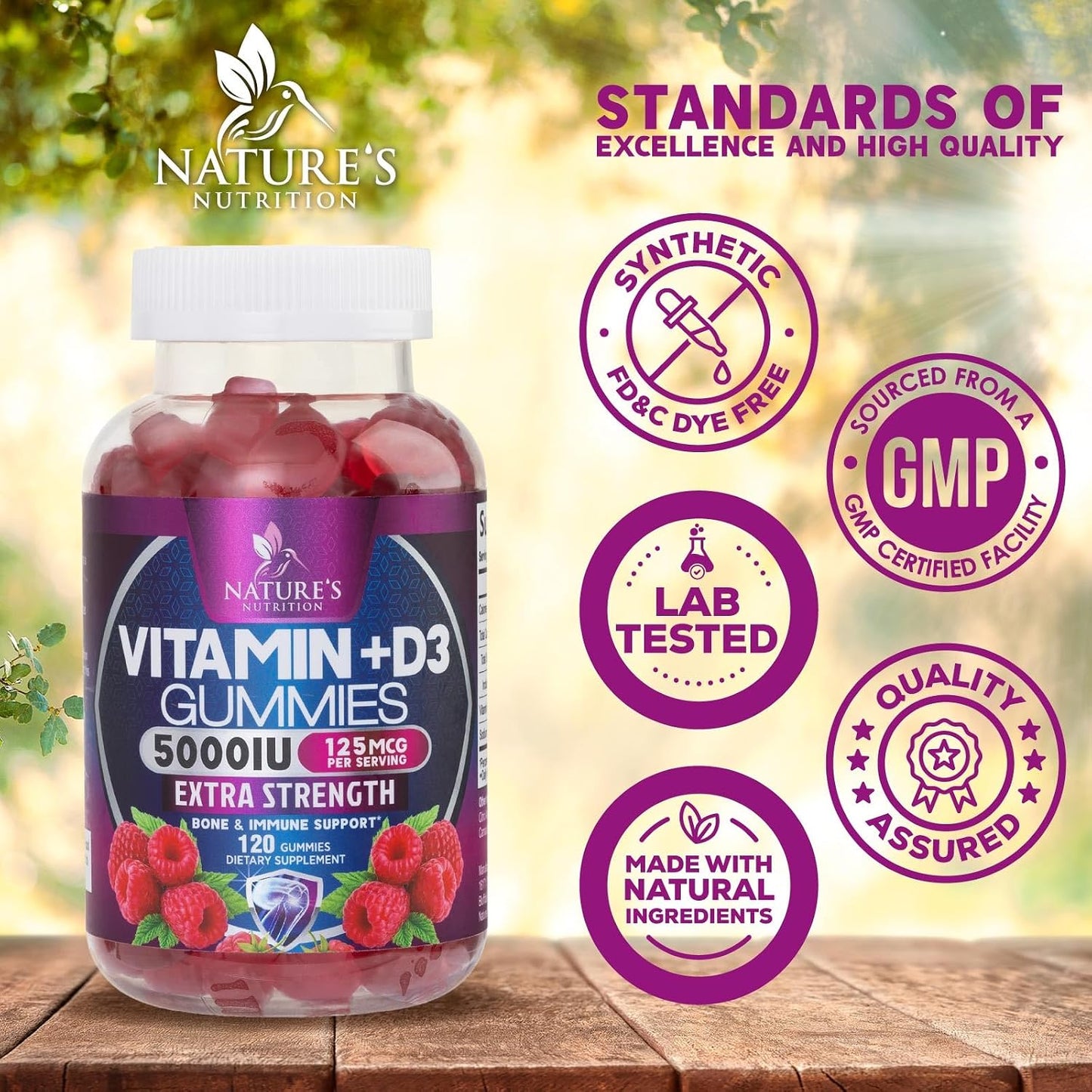 Nature's Nutrition Vitamin D3 Gummies - 5000 IU, 120 Count - Bone and Immune Support - görsel 4