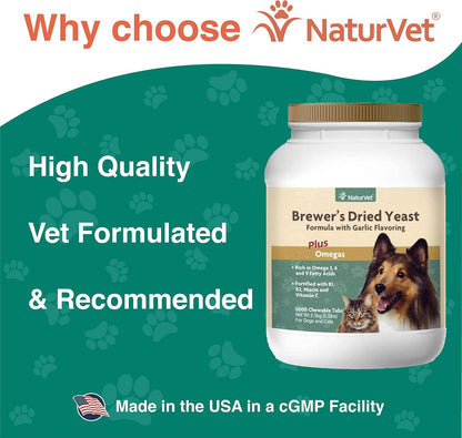 NaturVet Brewer's Dried Yeast Formula with Garlic Flavouring for Dogs & Cats, 5000 Chewable Tablets
