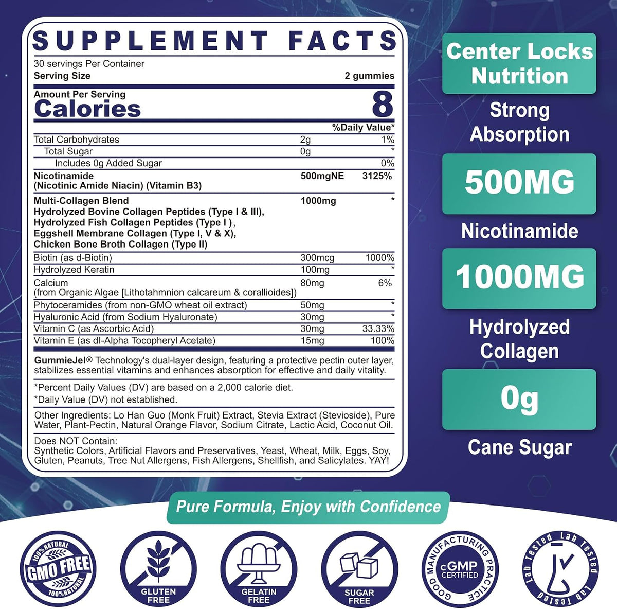 NEVISS Nicotinamide 500mg Gummies with Collagen Peptides – Flush-Free Vitamin B3 for NAD+ Support & Cellular Health, Sugar-Free, 60 Count - görsel 2