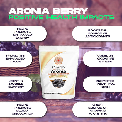 Samsara Herbs Aronia Berry 20:1 Extract Powder (227g) – Antioxidant, Flavonoids and Polyphenols Supplement – High ORAC – Native American Berry