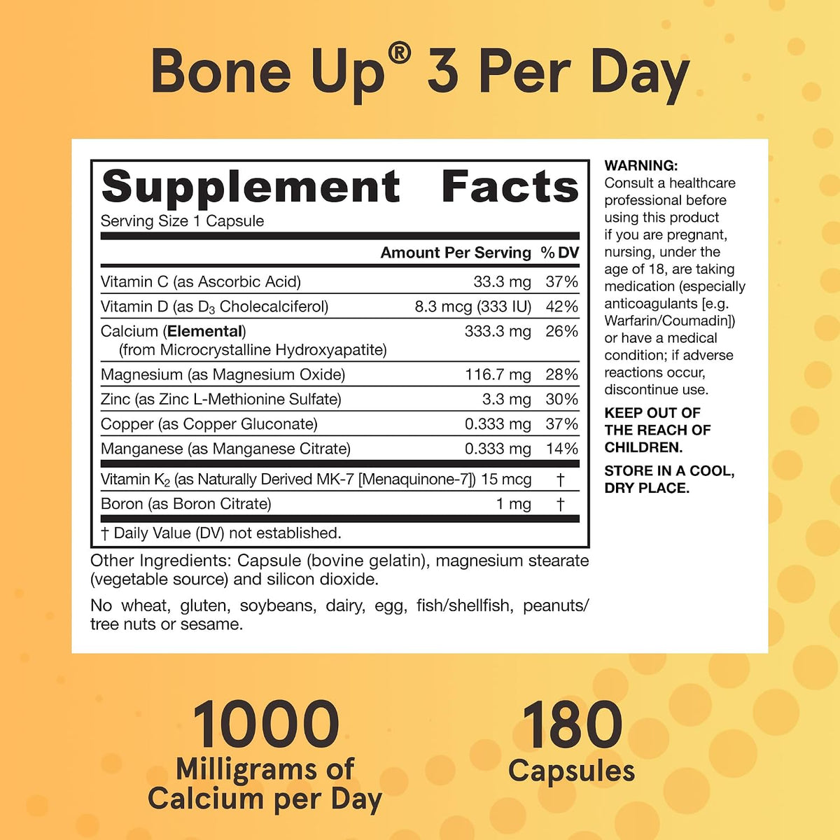 Jarrow Formulae BoneUp - Three Per Day Bone Density Supplement with Vitamin D3, K2 (MK-7) and MCHA Calcium, 180 Capsules - görsel 6