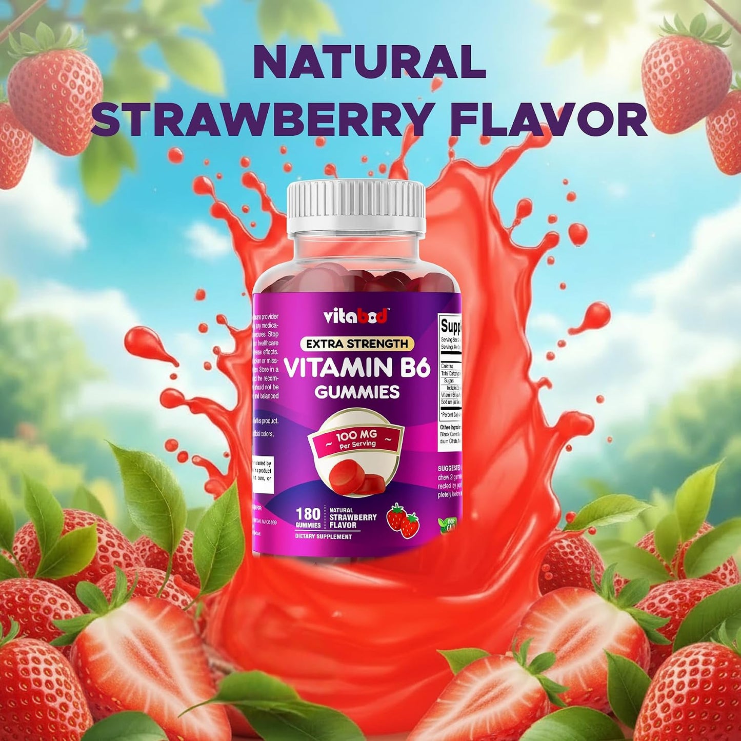Vitabod Extra Strength Vitamin B6 Gummies 100mg – 180 Pectin-Based Gummies – Supports Energy Metabolism and Nervous System Health – Non-GMO - görsel 7