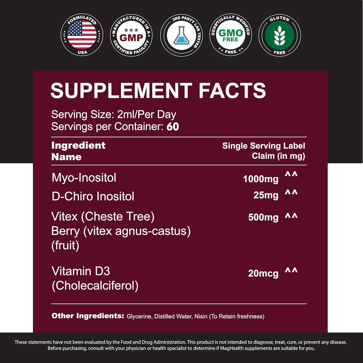 Myo-Inositol & D-Chiro Inositol Liquid Drops for Women – 40:1 Ratio with Vitex & Vitamin D3, 118 ml (2-Month Supply) - görsel 3