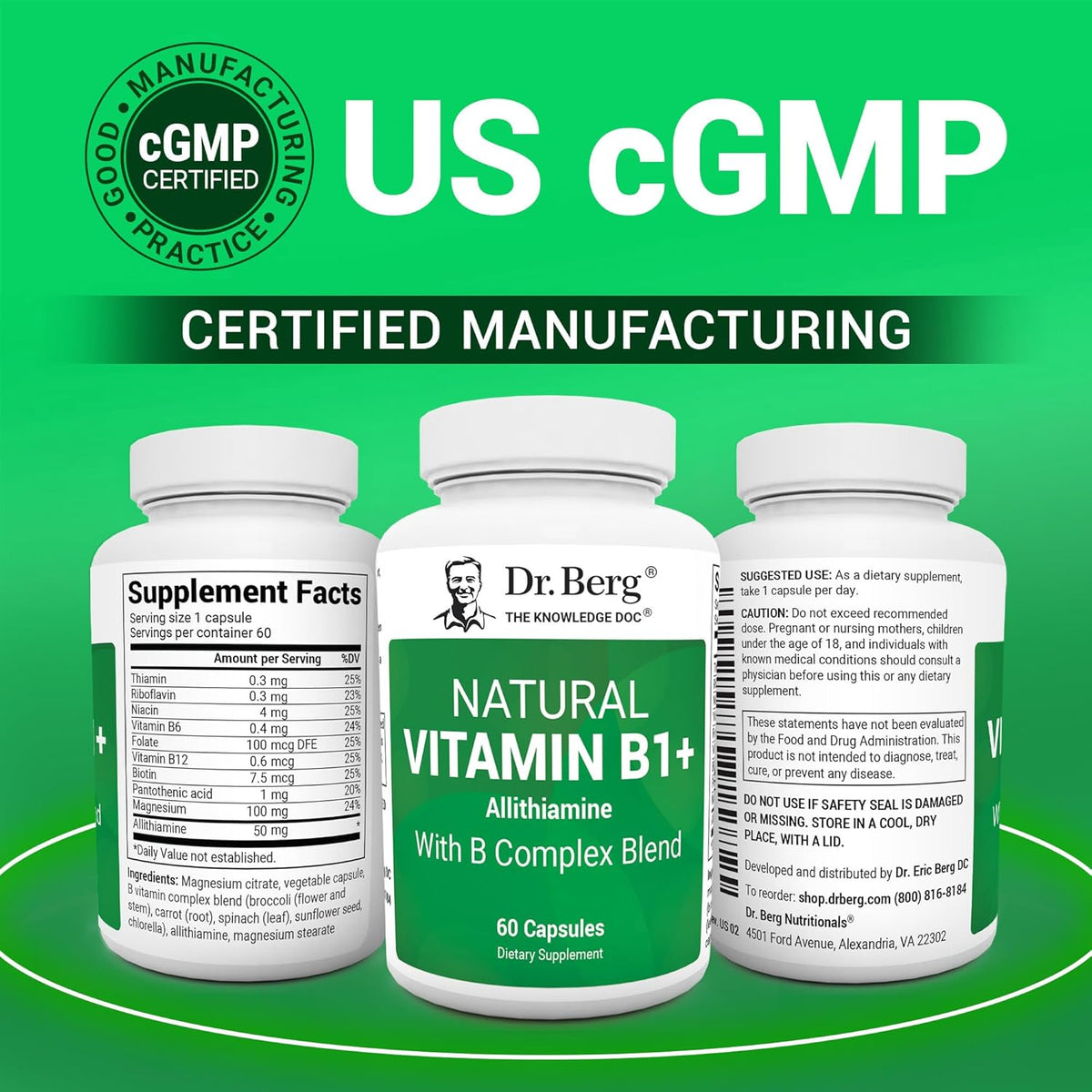 Dr. Berg Natural Vitamin B1 B6 B12 Complex with Allithiamine and Magnesium - 60 Capsules - görsel 5