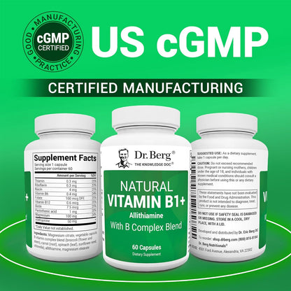 Dr. Berg Natural Vitamin B1 B6 B12 Complex with Allithiamine and Magnesium - 60 Capsules
