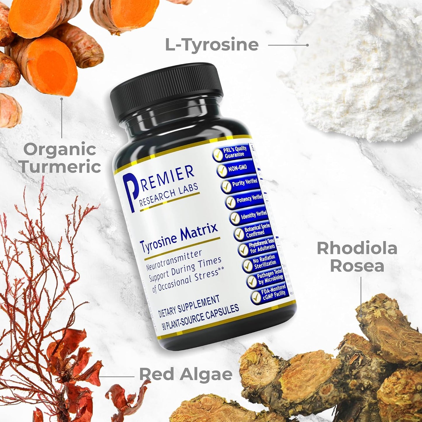 Premier Research Labs Tyrosine Matrix – L-Tyrosine Supplement with Rhodiola & Red Algae, 90 Capsules - görsel 3