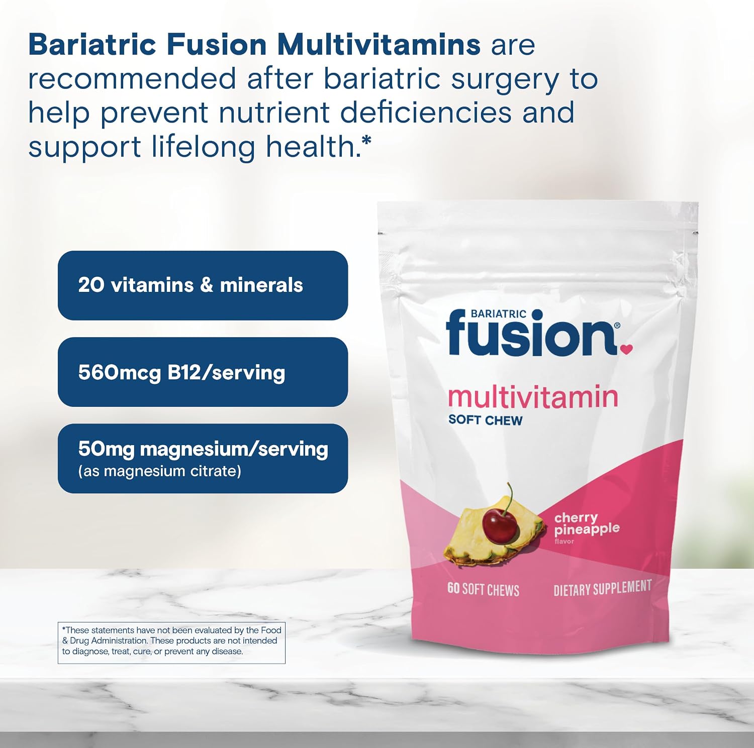 Bariatric Fusion Bariatric Multivitamin Chewable Soft Chew – Cherry Pineapple (60 Count) - görsel 5