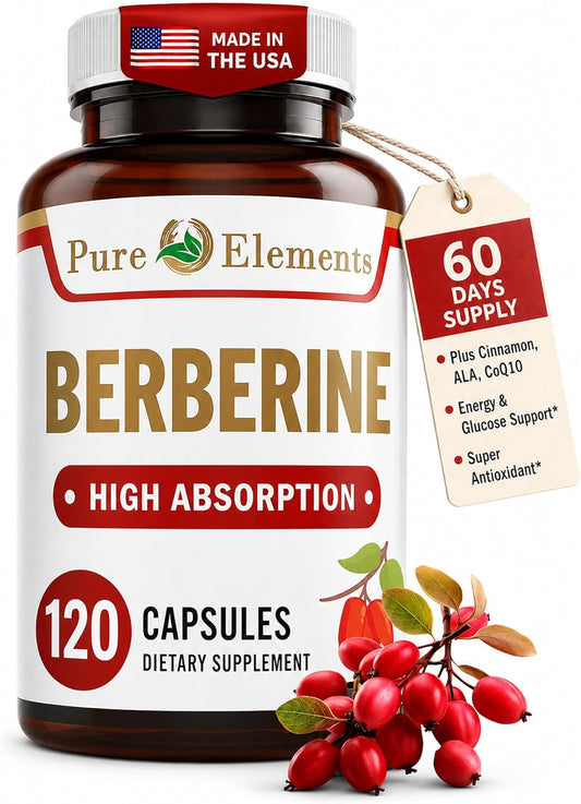 Berberine 500mg Complex – Blood Sugar Support with ALA, CoQ10, Turmeric, Cinnamon & Herbs (60 Capsules)
