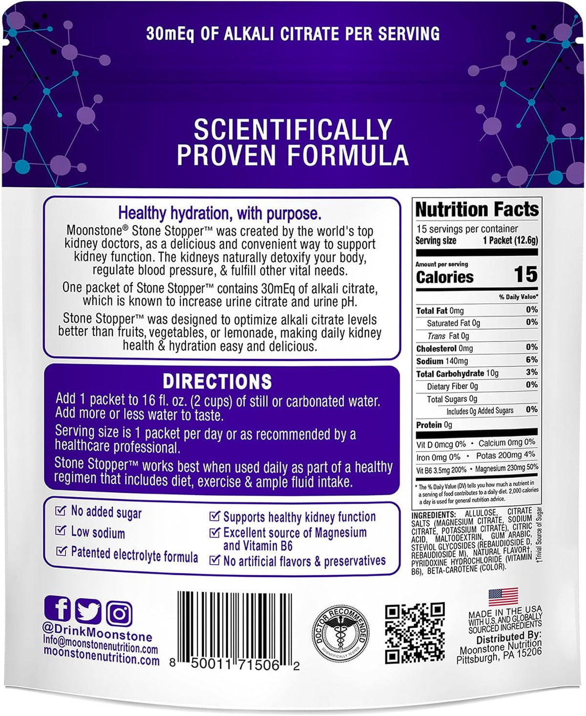 Stone Stopper Drink Mix, Lemonade-Flavoured - Kidney Stone Support Supplement with Alkali Citrate, Developed by Urologists, 15-Day Supply - görsel 2