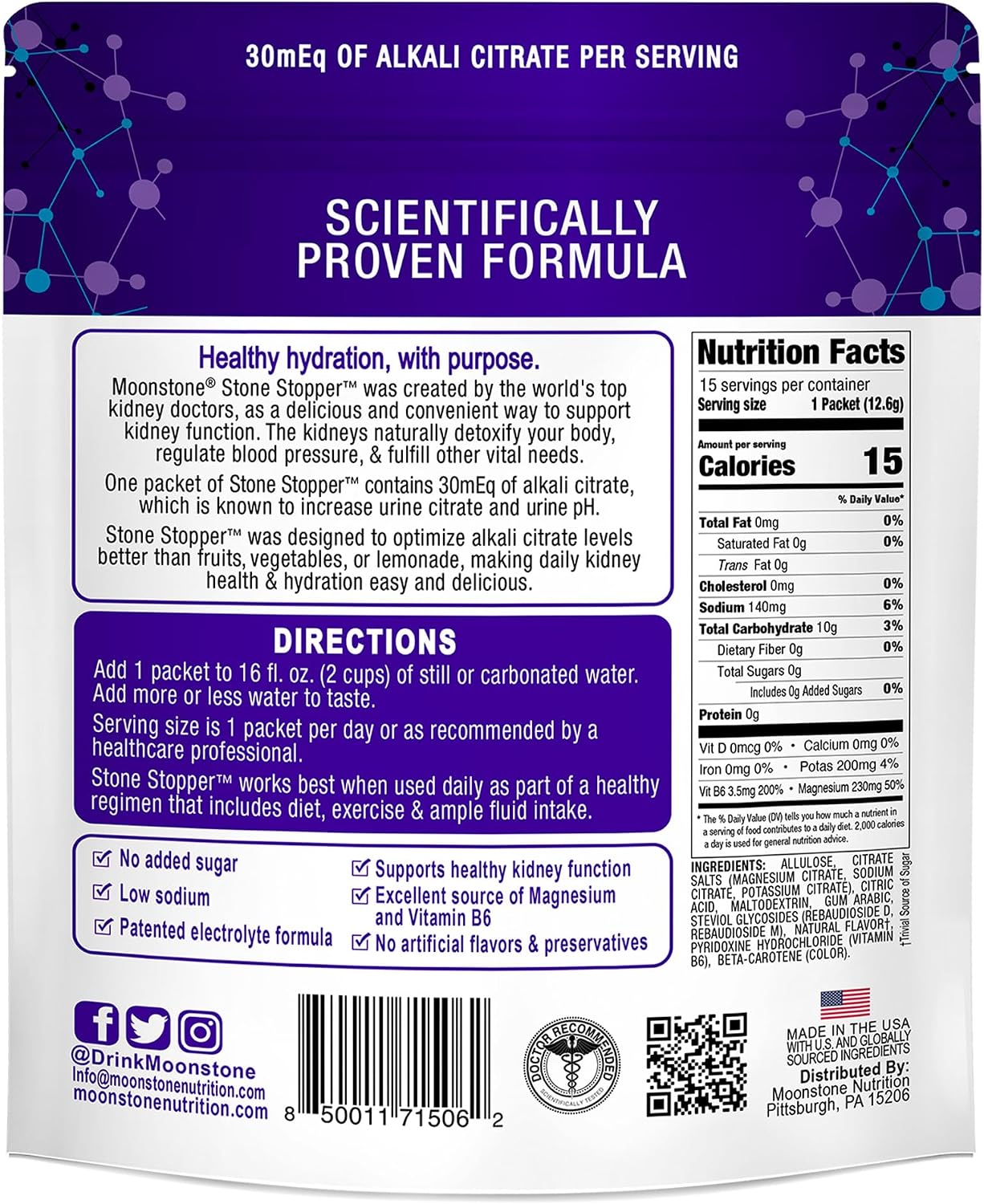 Stone Stopper Drink Mix, Lemonade-Flavoured - Kidney Stone Support Supplement with Alkali Citrate, Developed by Urologists, 15-Day Supply - görsel 2