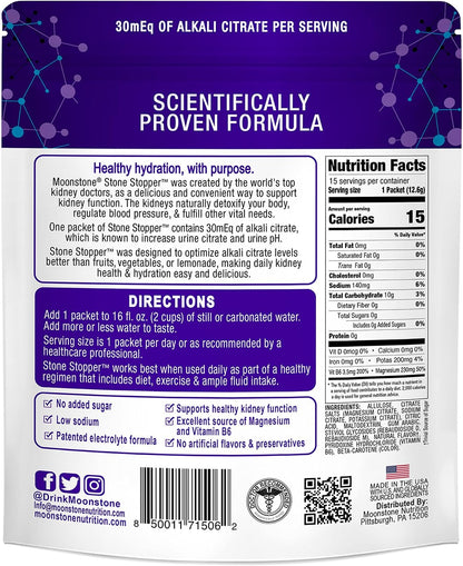 Stone Stopper Drink Mix, Lemonade-Flavoured - Kidney Stone Support Supplement with Alkali Citrate, Developed by Urologists, 15-Day Supply