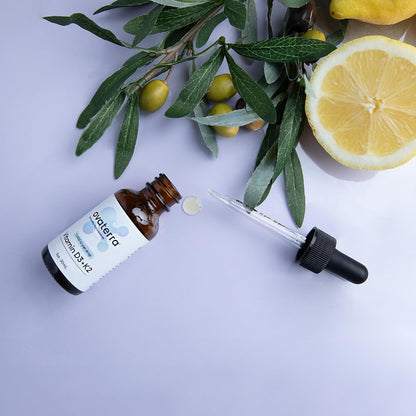 Ovaterra Vitamin D3 & K2 Liquid Drops - 1,000 IU D3 + 25 mcg K2 MK-7, Natural Lemon Flavour, 600 Drops (10-Month Supply)