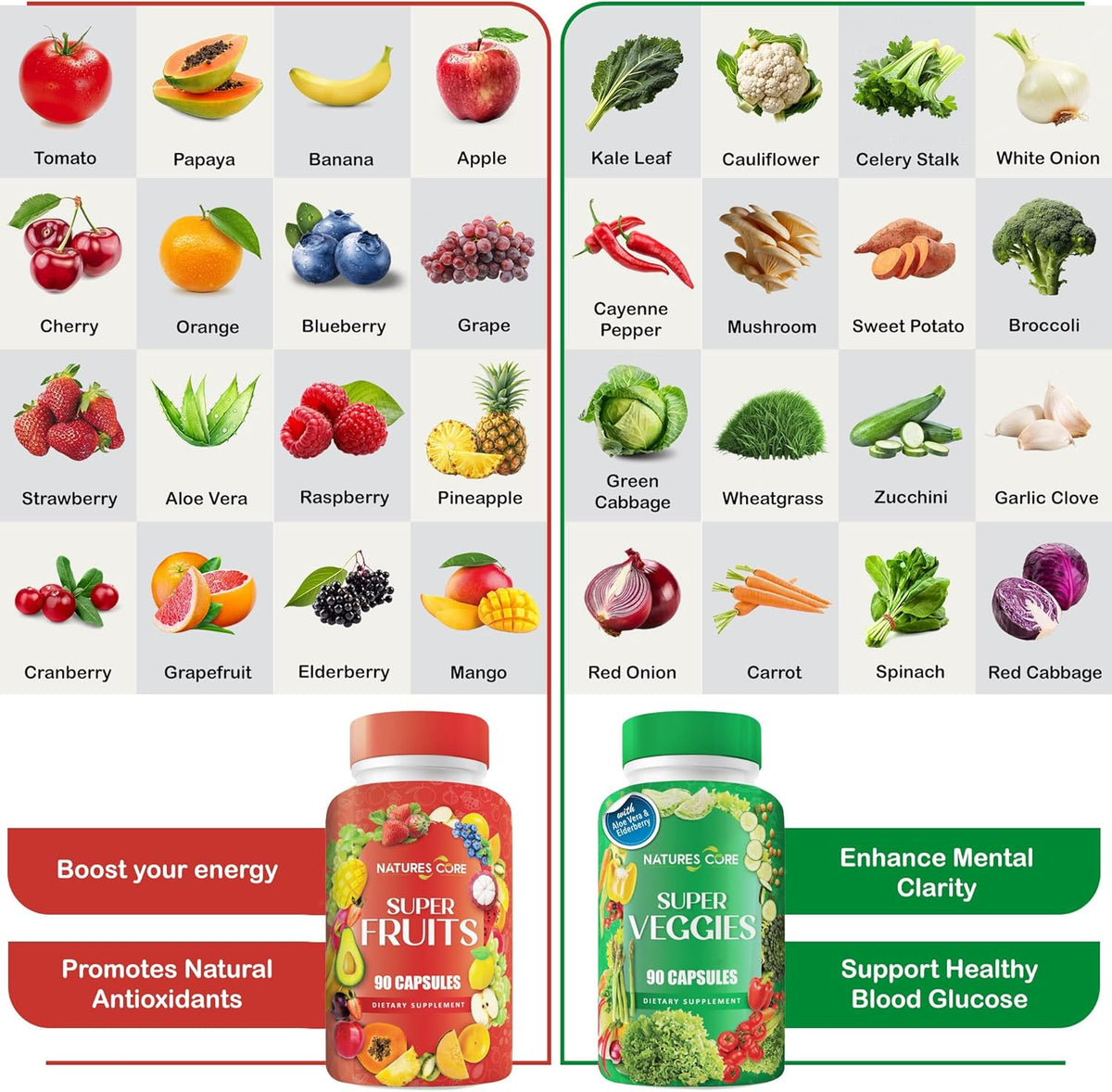 Nature's Core Fruit and Veggie Supplement - 360 Capsules - 100% Whole Super Fruit and Vegetable Vitamin, Made in the USA, Soya-free, Vegan - görsel 5