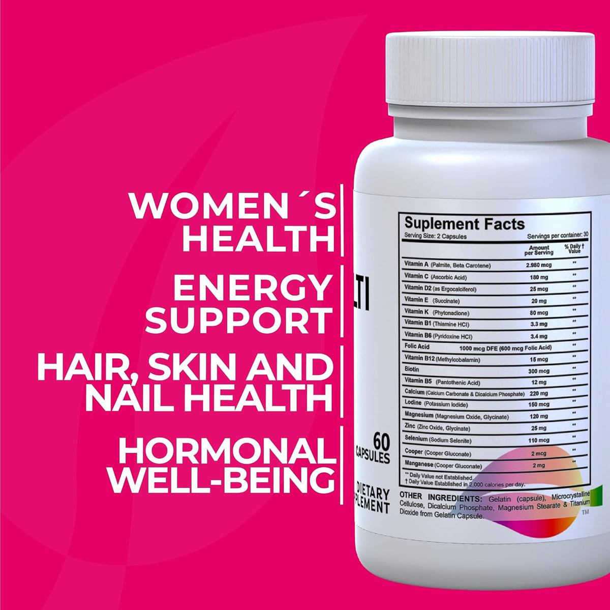 HallMultiWomen – Multivitamin for Women with Biotin, Zinc, Magnesium & B-Complex | 60 Capsules - görsel 2