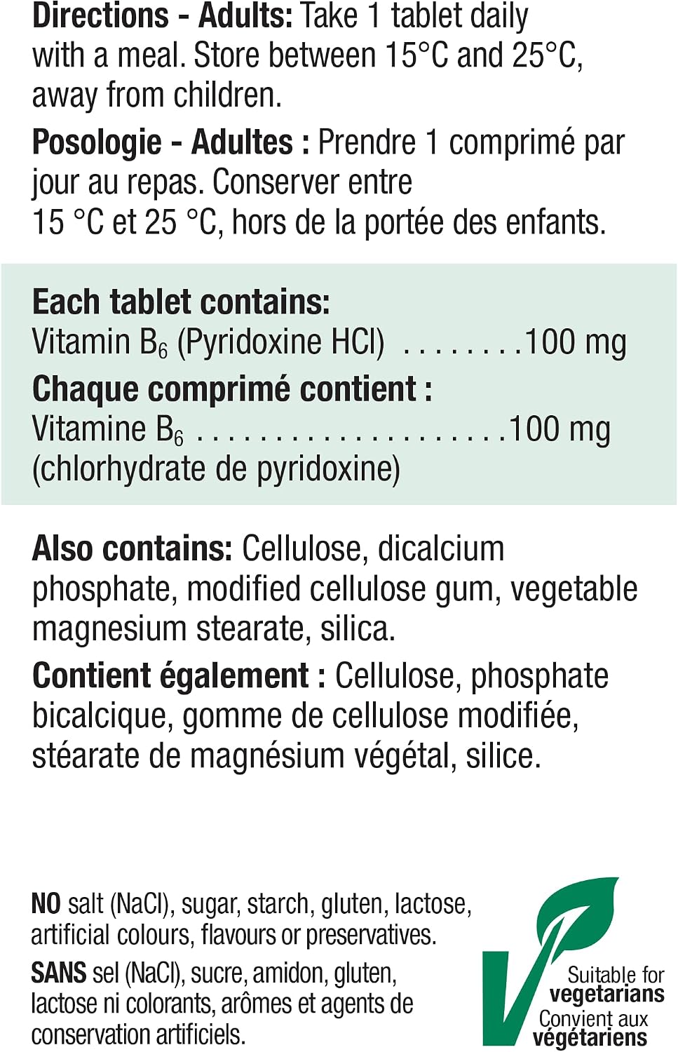 Jamieson Vitamin B6 (Pyridoxine) 100 mg, 100 Tablets - görsel 3