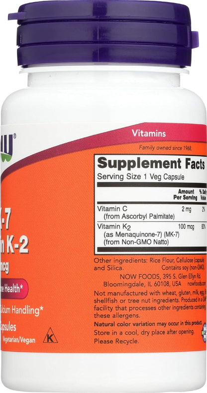 NOW Foods MK-7 Vitamin K-2 100 mcg, 60 Vegan Capsules