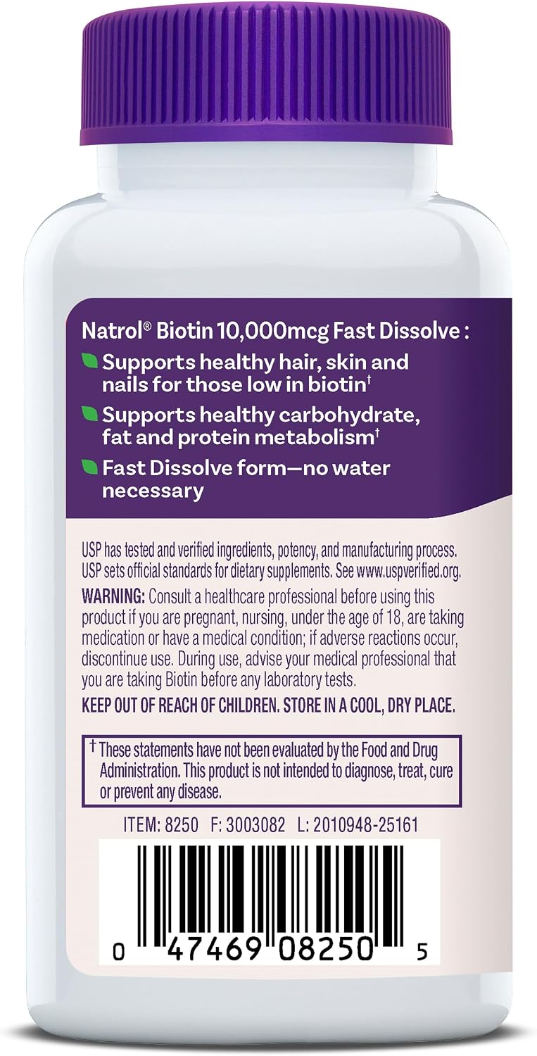 Natrol Biotin 10,000 mcg Fast Dissolve Tablets, Strawberry Flavour, 250 Tablets - görsel 2