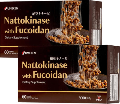 Umeken Nattokinase Plus Fucoidan - 5000FU Nattokinase with Okinawan Fucoidan, 60 Packets