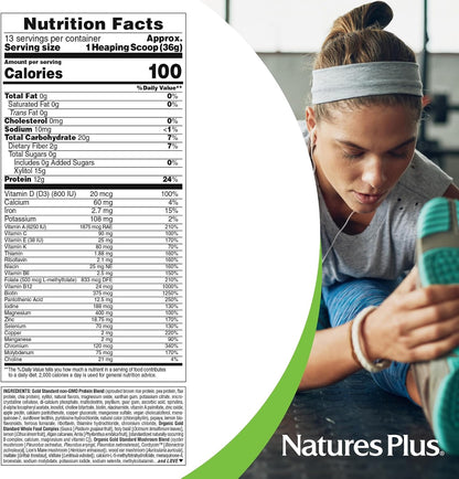 NaturesPlus SPIRU-TEIN GOLD, Vanilla - 467g - Plant-Based Protein Powder with Vitamins & Minerals
