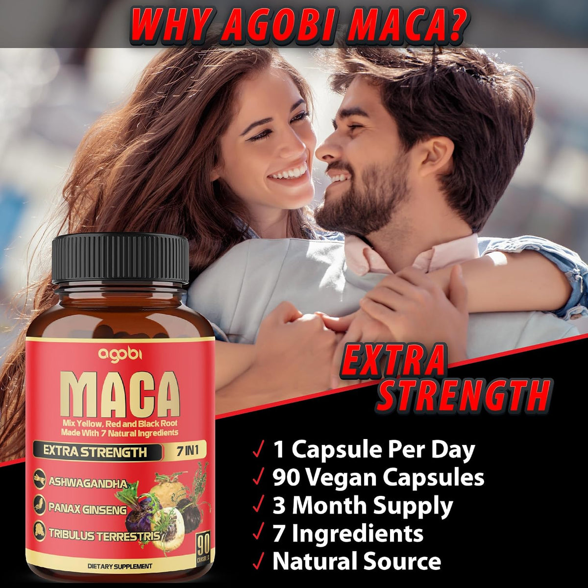 agobi Maca Root Capsules - 7-in-1 Herbal Blend for Energy and Mood, 90 Vegan Capsules (3-Month Supply) - görsel 5