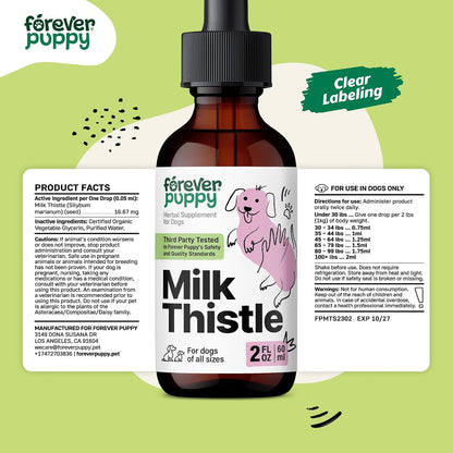 Milk Thistle Supplement for Dogs, 60 ml - Liver Support with Silymarin Extract by Forever Puppy