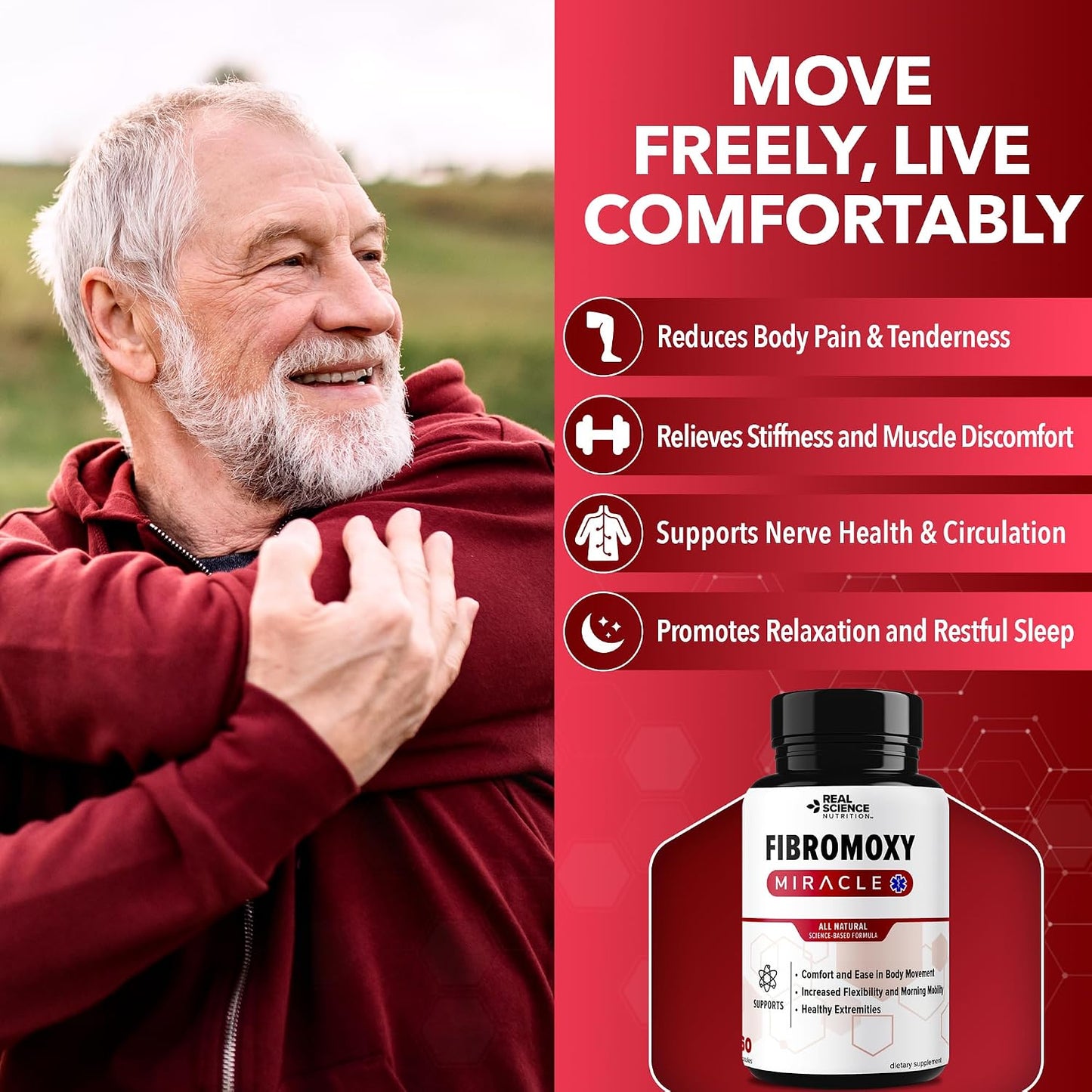 Real Science Fibromoxy Miracle – Natural Fibromyalgia Support Supplement for Pain, Stiffness & Fatigue with Vitamins B6, B12, C, D, K + Nitric Oxide Support – Neurological & Circulatory Aid, 60 Capsules - görsel 2