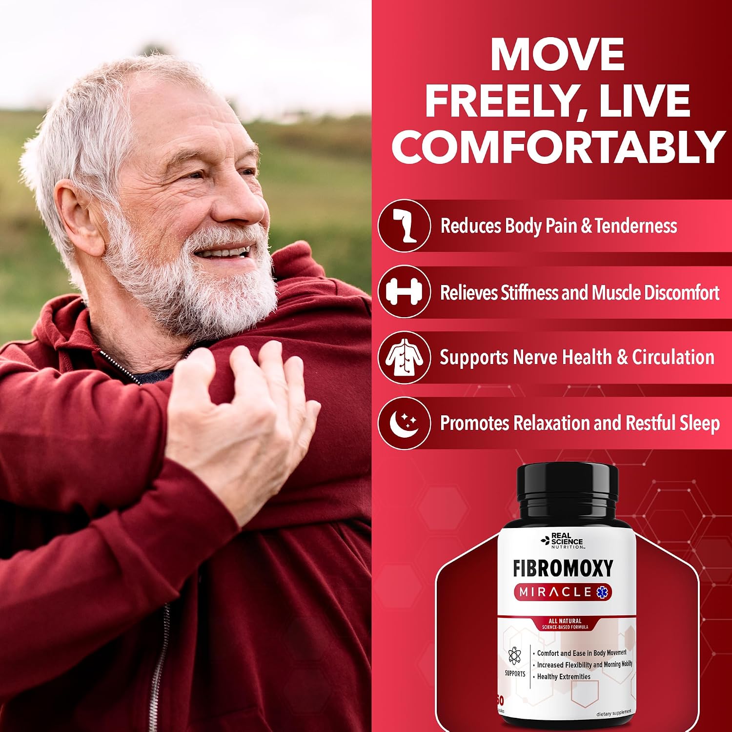 Real Science Fibromoxy Miracle – Natural Fibromyalgia Support Supplement for Pain, Stiffness & Fatigue with Vitamins B6, B12, C, D, K + Nitric Oxide Support – Neurological & Circulatory Aid, 60 Capsules - görsel 2